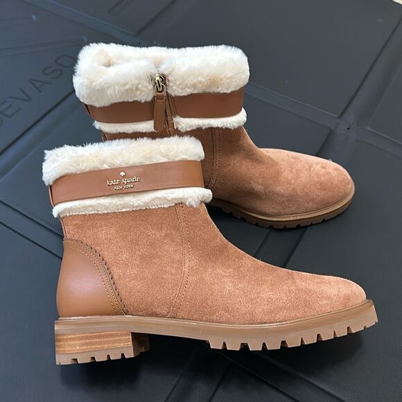 NWOT Kate Spade suede fur trimmed boots booties Bailee Winter - Picture 2 of 9